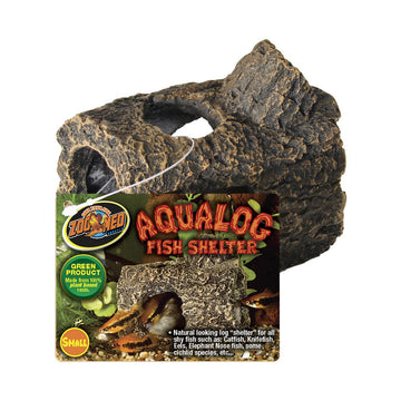 Zoo Med Aqualog Fish Shelter with packaging on a white background