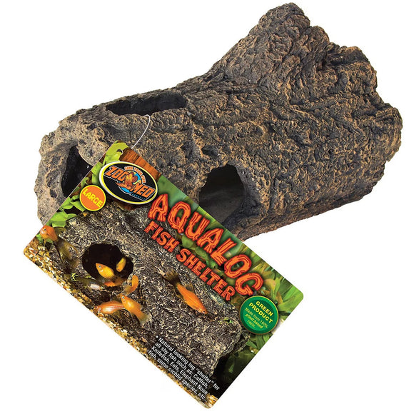 Zoo Med Aqualog Fish Shelter with packaging on a white background