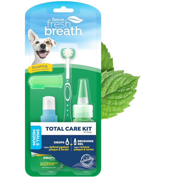 TropiClean Fresh Breath Total Care Dental Kit for Dogs, Smnall/Medium