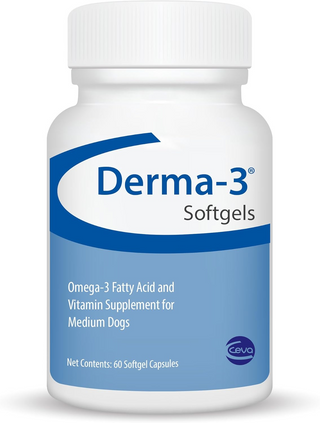 Ceva Derma-3  Omega-3 Fatty Acid & Vitamins for Medium Dogs (60 soft gels)