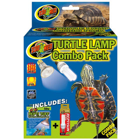 Zoo Med Turtle Lamp Combo Pack packaging with turtle illustration and product details.