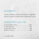 Dog food label with ingredients and guaranteed analysis on a white background