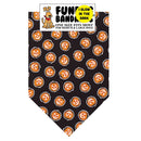 Dog bandana with Halloween pumpkin pattern on a black background, featuring 'Funbandz' branding.