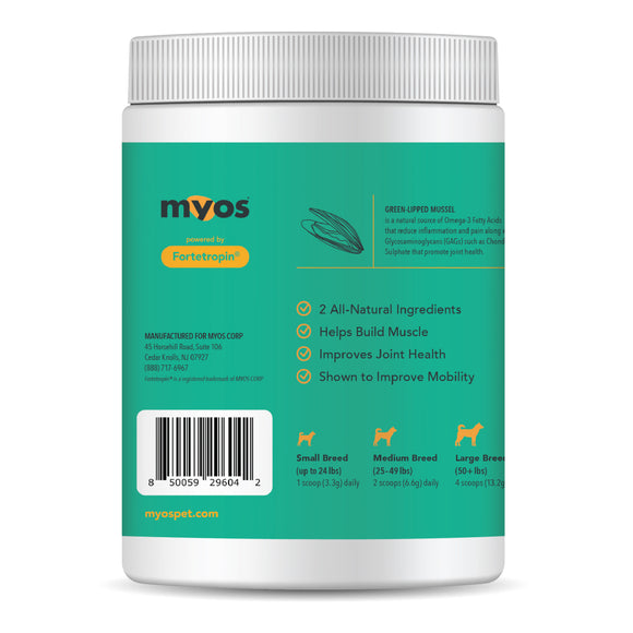 MYOS Canine Muscle & Joint Formula with Green Lipid Mussel - 396 g (120 servings)