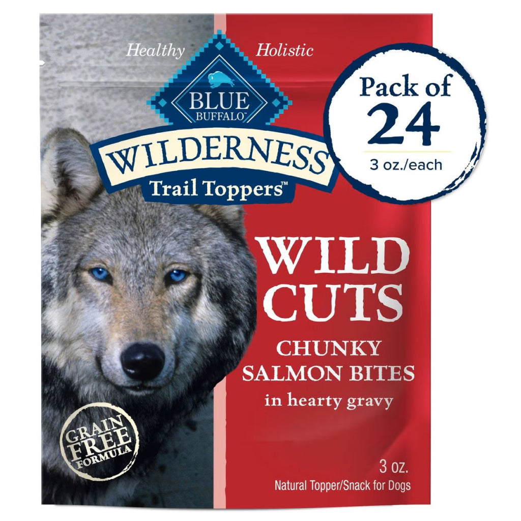 Blue Buffalo Wilderness Trail Toppers Wild Cuts Chunky Salmon Bites in Hearty Gravy Wet Food Topper For Dog (3 oz x 24 pouches)