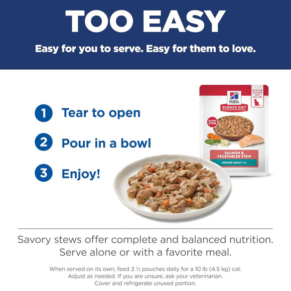 Hill's Science Diet Indoor Adult Salmon & Vegetables Stew Wet Food For Cat (2.8 oz x 24 pouches)