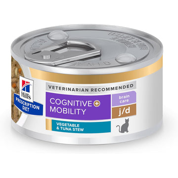 Hill’s Prescription Diet Cognitive + Mobility Brain Care + j/d Tuna & Vegetable Stew Wet Food For Cat (2.9 oz x 24 cans)