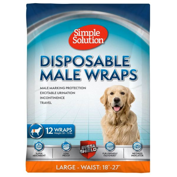 Simple Solution Disposable Male Dog Wraps for Large Dogs (12 pack)