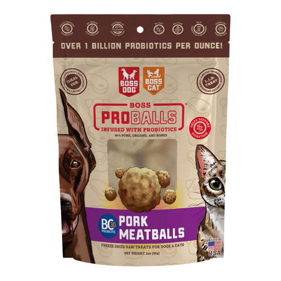 Boss Dog Proballs Freeze Dried Raw Pork Meatballs with Probiotics Treats for Dogs & Cats