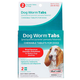 Durvet Broad Spectrum Dewormer for Dogs 26-60 lbs (2 chewable tablets) 
