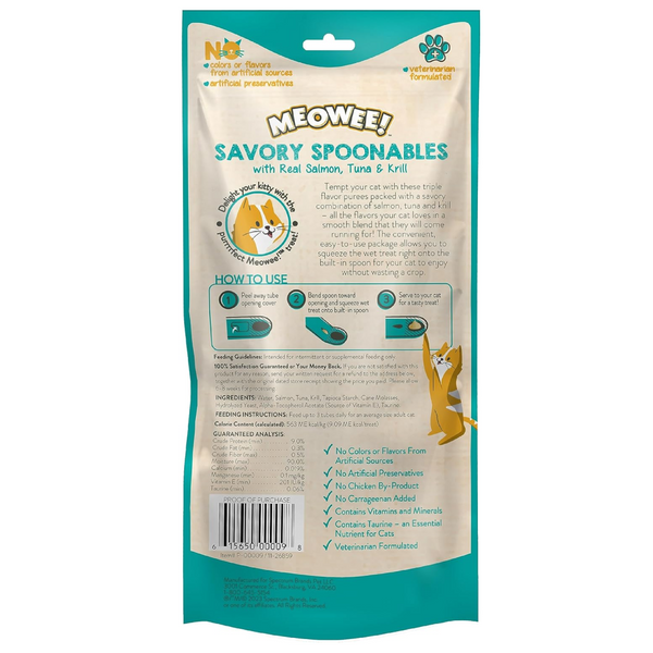 Meowee! Savory Spoonables with Salmon, Tuna & Krill Lickable Treat For Cat (4 tubes)