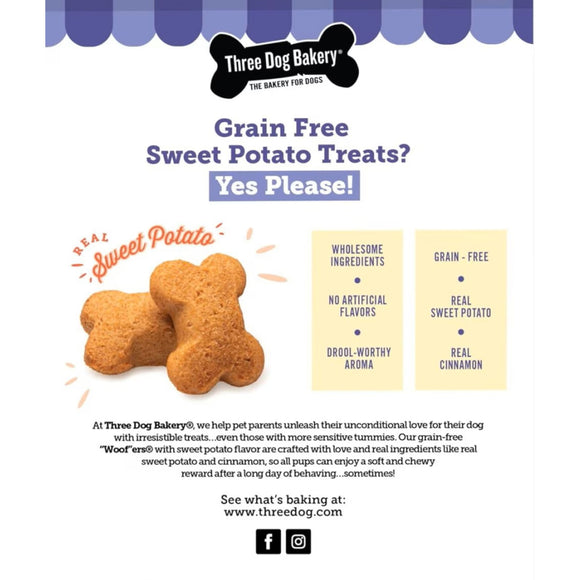 Three Dog Bakery Soft Baked Woofers Sweet Potato Treats For Dog (13 oz)