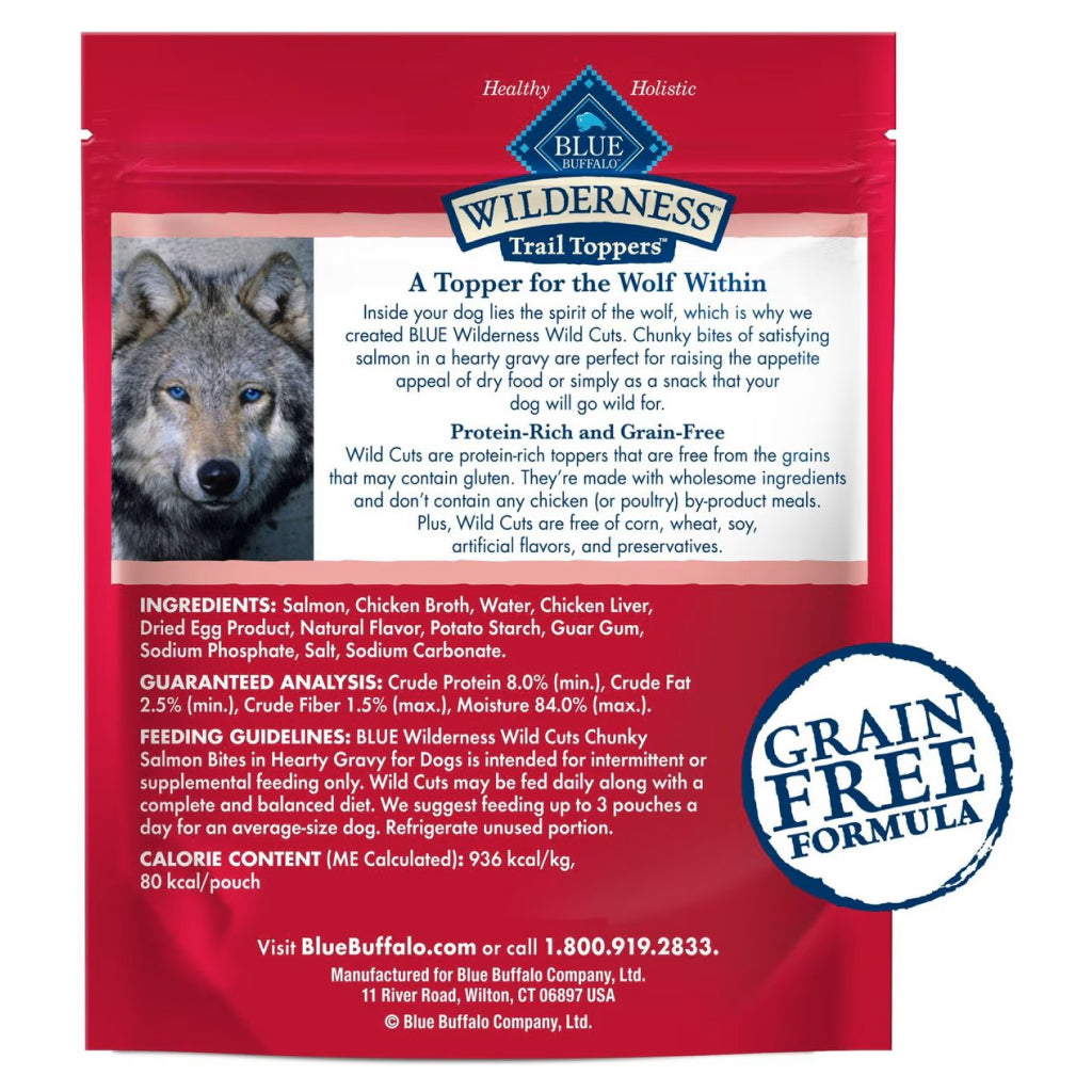 Blue Buffalo Wilderness Trail Toppers Wild Cuts Chunky Salmon Bites in Hearty Gravy Wet Food Topper For Dog (3 oz x 24 pouches)