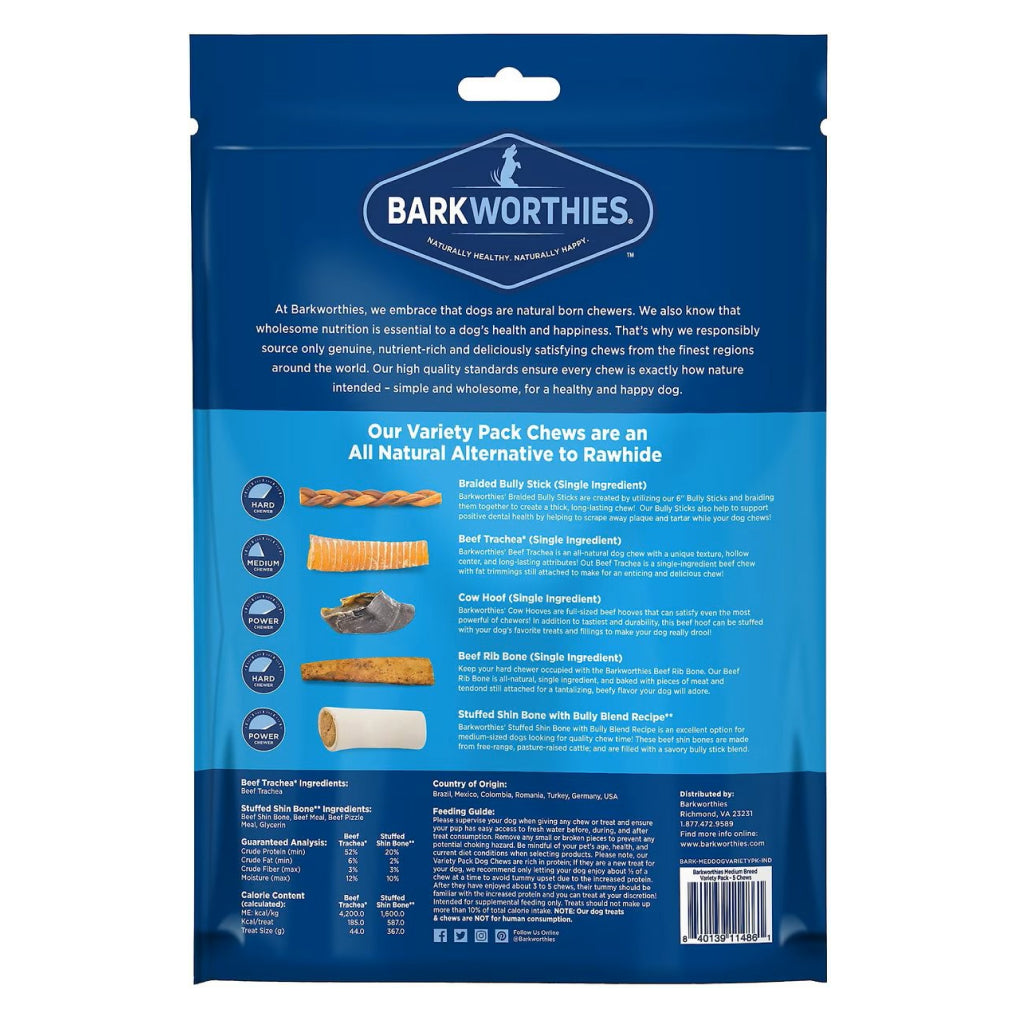 Barkworthies Medium Breed Variety Pack Dog Chews Treats for Dogs (5 chews) - 0