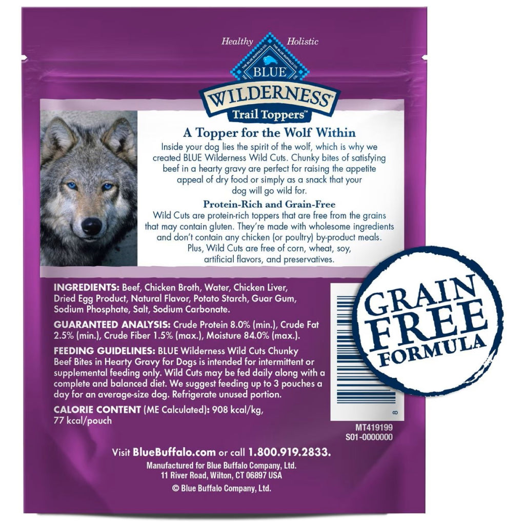 Blue Buffalo Wilderness Trail Toppers Wild Cuts Chunky Beef Bites in Hearty Gravy Wet Food Topper For Dog (3 oz x 24 pouches)