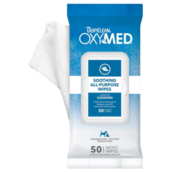 TropiClean OxyMed Soothing Allergy Relief Wipes For Dog & Cat (50 ct)