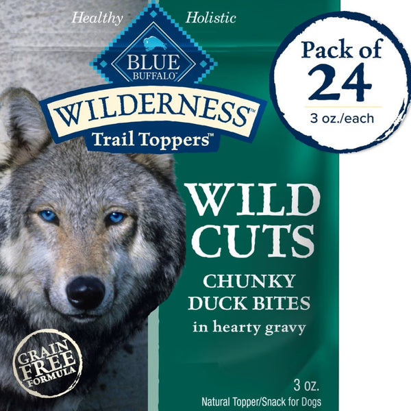 Blue Buffalo Wilderness Trail Toppers Wild Cuts Chunky Duck Bites in Hearty Gravy Wet Food Topper For Dog(3 oz x 24 pouches)