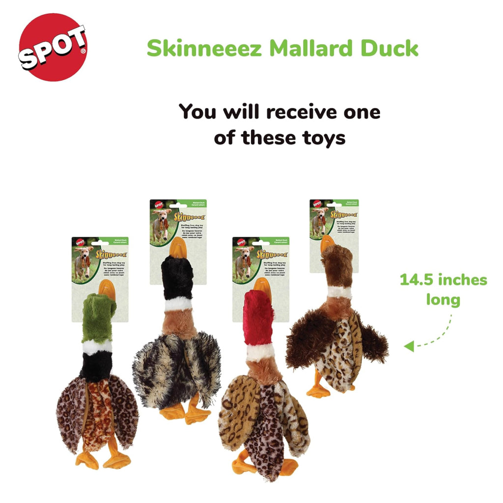 Ethical Pet Skinneeez Barnyard Series Stuffing-Free Plus Mallard Duck Toy for Dogs, assorted colors