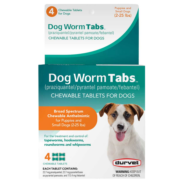 Durvet Broad Spectrum Dewormer for Dogs 2-25 lbs (4 chewable tablets)