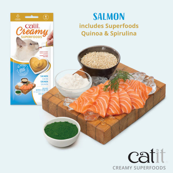 Catit Creamy Superfood Salmon Recipe with Quinoa & Spirulina Lickable Treats For Cat (4 tubes)