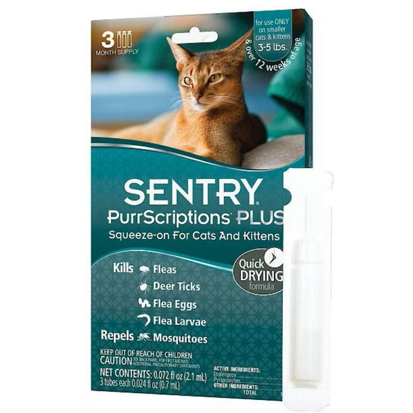 Sentry PurrScriptions Squeeze on Flea & Tick Treatment for Cats 5lbs and under (3 doses)