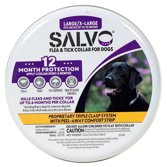Salvo Flea and Tick Collar for Dogs - Pack of 2 for 12 Months