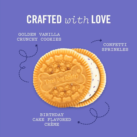 Three Dog Bakery Birthday Confetti Lick’n Crunch Golden Vanilla & Birthday Cake Cookie Treats For Puppy (13 oz)