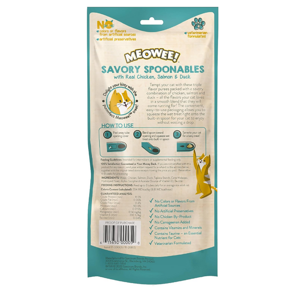 Meowee! Savory Spoonables with Salmon, Chicken & Duck Lickable Treat For Cat (4 tubes)