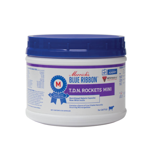 Merrick's Blue Ribbon T.D.N. Mini Rockets Probiotic Supplement for Cattle (50 capsules)