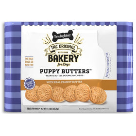 Three Dog Bakery Puppy Butters Sandwich Cookie with Real Peanut Butter Treats For Dog (11.8 oz)