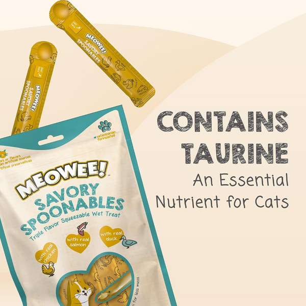 Meowee! Savory Spoonables with Salmon, Chicken & Duck Lickable Treat For Cat (4 tubes)