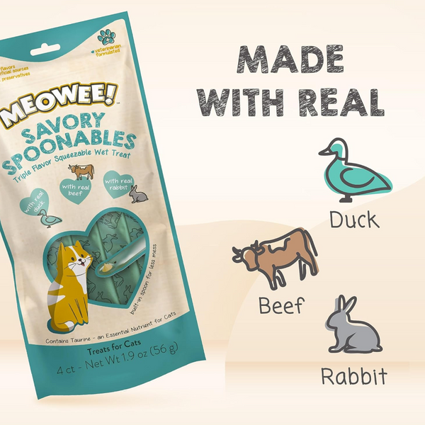 Meowee! Savory Spoonables with Duck, Beef & Rabbit Lickable Treat For Cat (4 tubes)