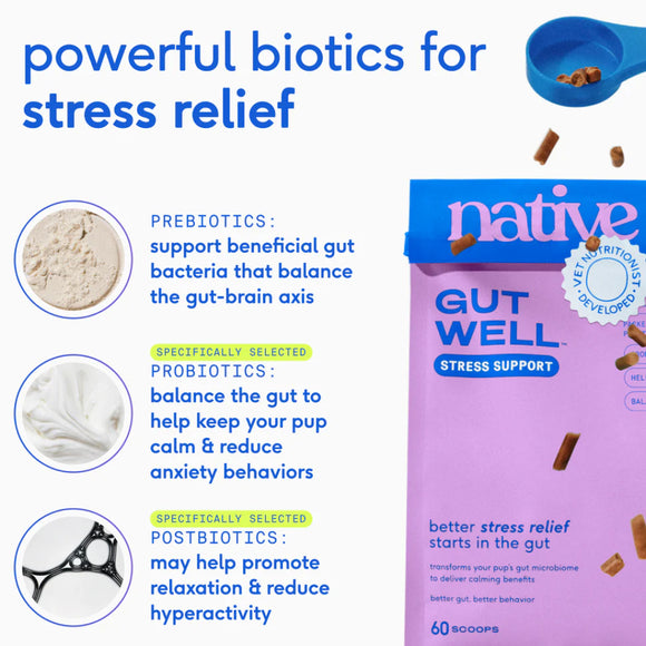 Native Pet Gutwell Stress Support, Stress Relief & Calming Supplement for Dogs (60 scoops)