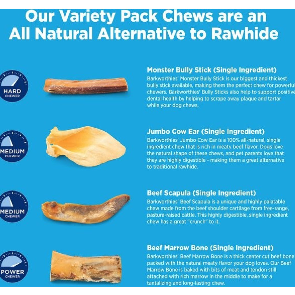 Barkworthies Large Breed Variety Pack Chews For Dog, 4 chews