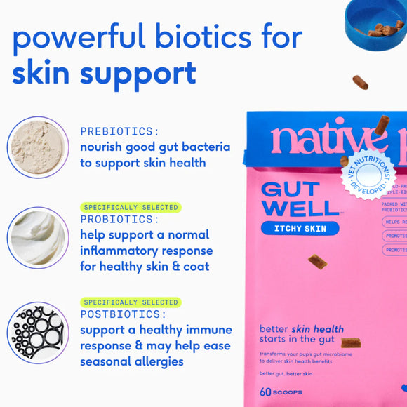 Native Pet Gutwell Itchy Skin, Anti Itch Supplement For Dogs (60 scoops)