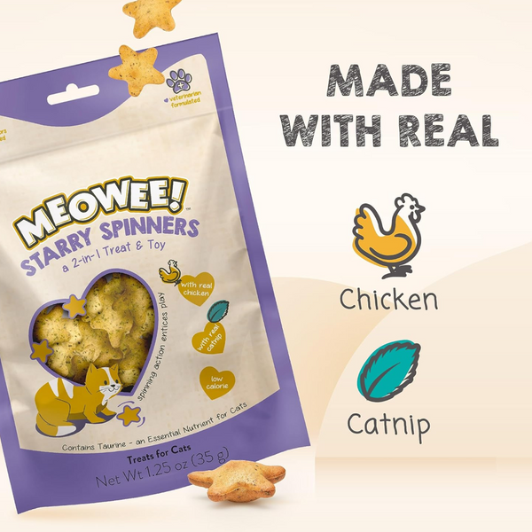 Meowee! Starry Spinners Chicken & Catnip Crunchy 2-in-1 Treat & Toy for Cats (1.25 oz)