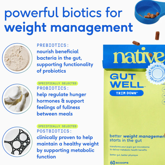 Native Pet Gutwell Trim Down, Weight Management & Metabolic Supplement for Dogs (60 scoops)