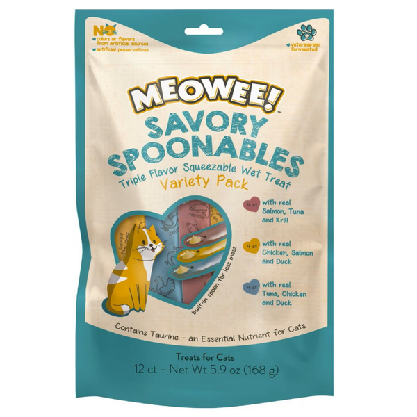 Meowee! Savory Spoonables Lickable Treats For Cat -Variety Pack (12 tubes)