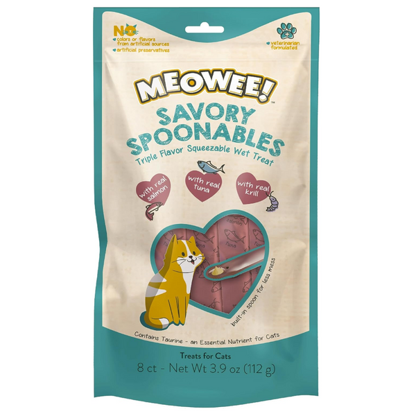 Meowee! Savory Spoonables with Salmon, Tuna & Krill Lickable Treats For Cats