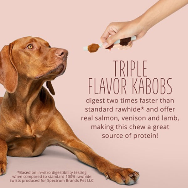 Better Belly Rawhide Triple Flavor Salmon (Venison & Lamb Kabob) Treats For Dog 18 pack