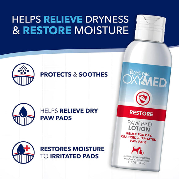 TropiClean OxyMed Restore Paw Pad Lotion for Dogs & Cats (4 oz)