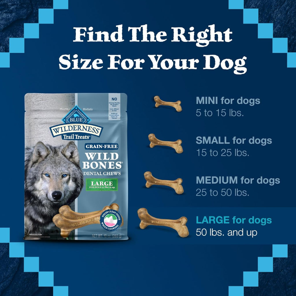 Blue Buffalo Wild Bones Dental Treats for Large Dogs (10 oz)