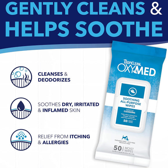 TropiClean OxyMed Soothing Allergy Relief Wipes For Dog & Cat (50 ct)