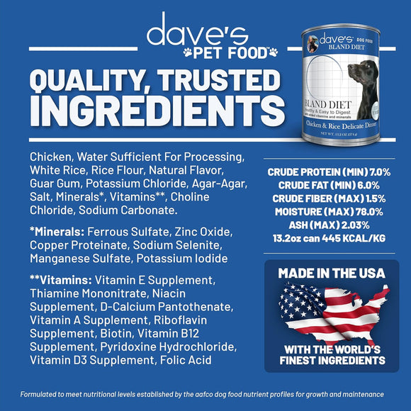 Dave's Pet Food Restricted Bland Diet Chicken & Rice Delicate Dinner Wet Food For Dog