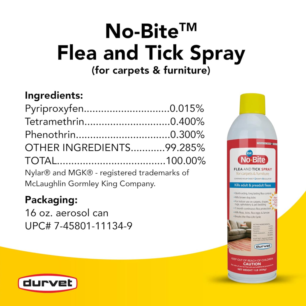 Durvet No-Bite IGR Flea Tick Mist Dogs Cats Pyrethrin Formula