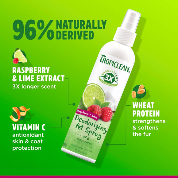 TropiClean EnduraScent Raspberry Lime Deodorizing Pet Spray For Dog & Cat (8 oz)