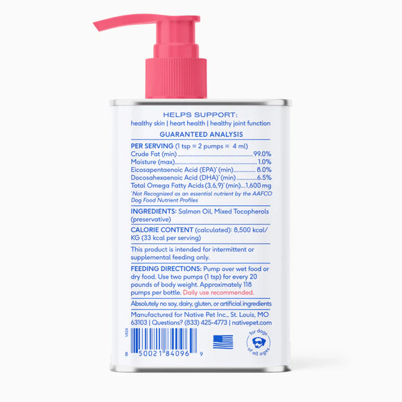 Native Pet Wild-Caught Alaskan Sockeye Salmon Oil for Dogs (8 oz)