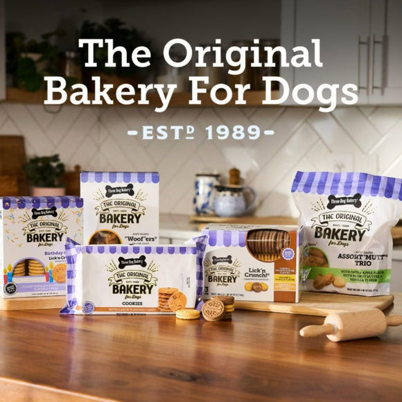 Three Dog Bakery Birthday Confetti Lick’n Crunch Golden Vanilla & Birthday Cake Cookie Treats For Puppy (13 oz)