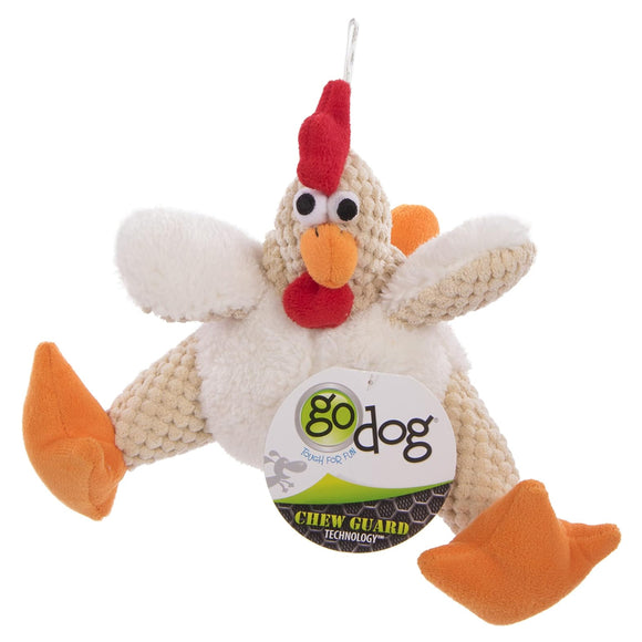 goDog Checkers Rooster with Chew Guard Technology Tough Plush Toy For Dog (White)