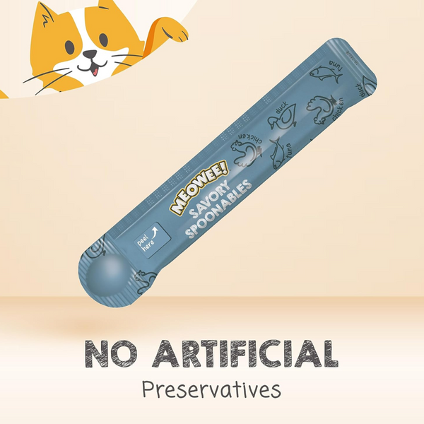 Meowee! Savory Spoonables with Tuna, Chicken & Duck Lickable Treat For Cat (4 tubes)